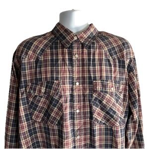 Western Plains Vintage Shirt‎ Men's XL Striped Pearl Snap Long Sleeve Cowboy